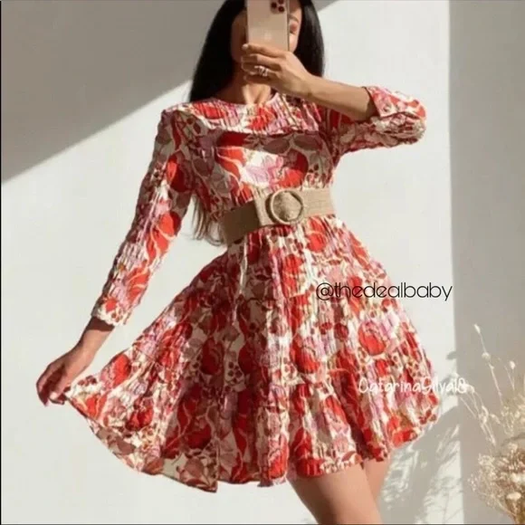 New Zara Mini Floral Dress S Red Pink - Picture 15 of 15
